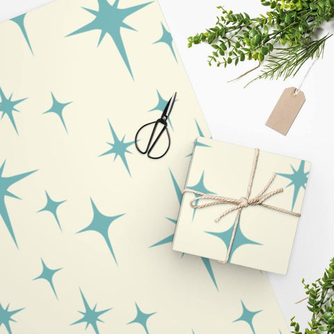 Retro Atomic Starburst MCM Off-White & Blue Gift Wrapping Paper | lovevisionkarma.com