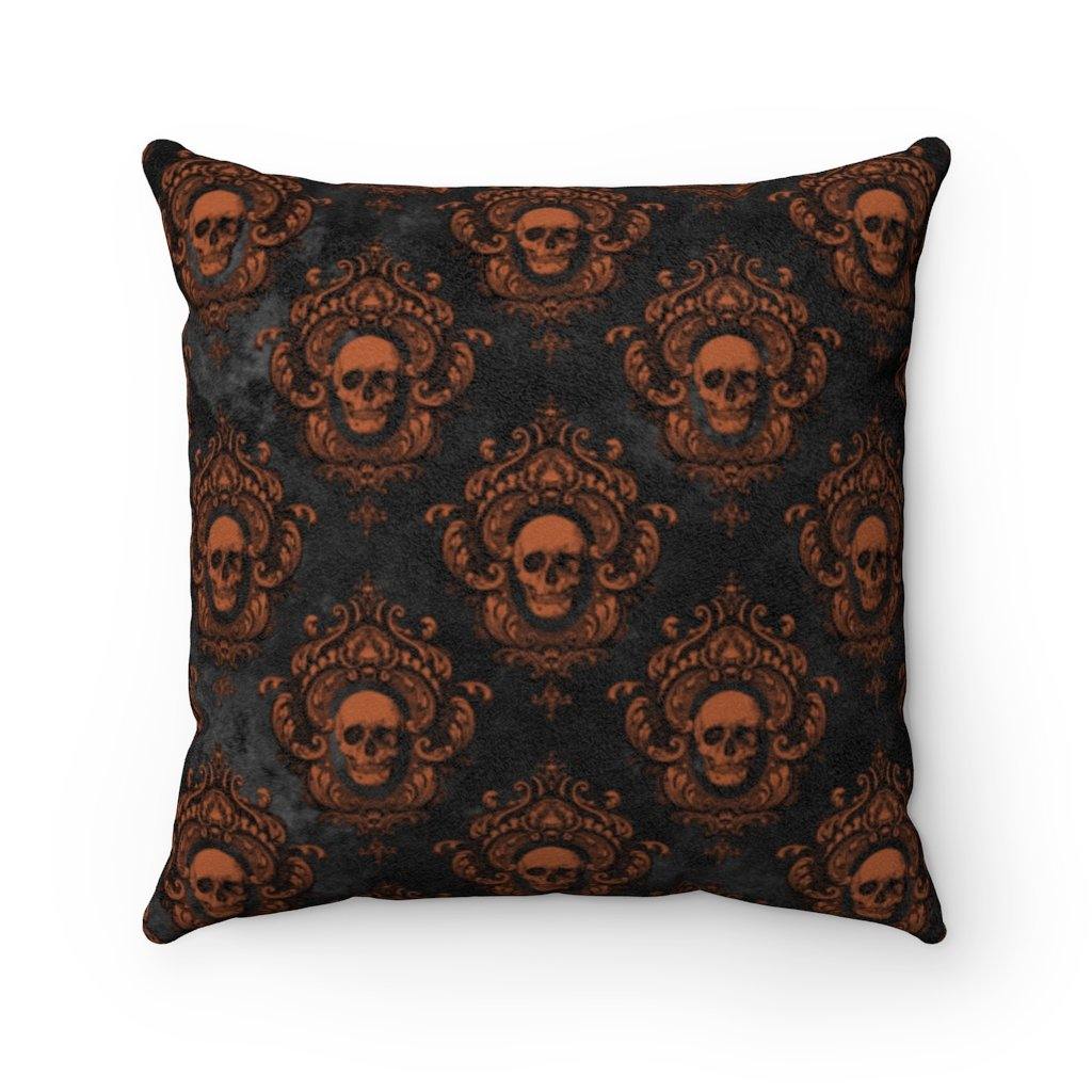 Gothic Orange Skulls Black Halloween Pillow - Glam Goth Decor | lovevisionkarma.com