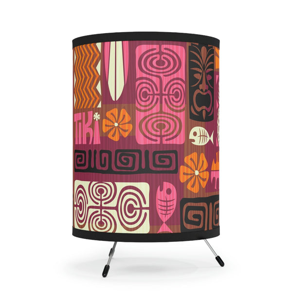 Tiki Retro 60s Brown, Orange and Pink Tabletop Tripod Lamp