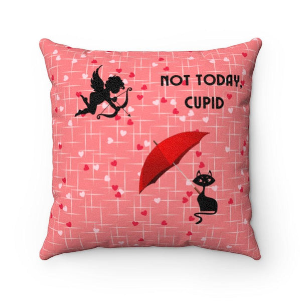 MCM Cat, Not Today Cupid, Pink Valentine Throw Pillow | lovevisionkarma.com