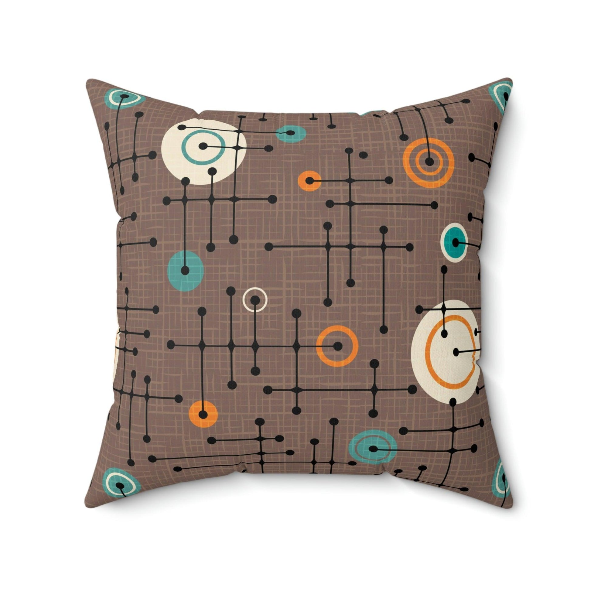 Retro 50s Mid Century Lines Eames Inspired Brown Pillow | lovevisionkarma.com