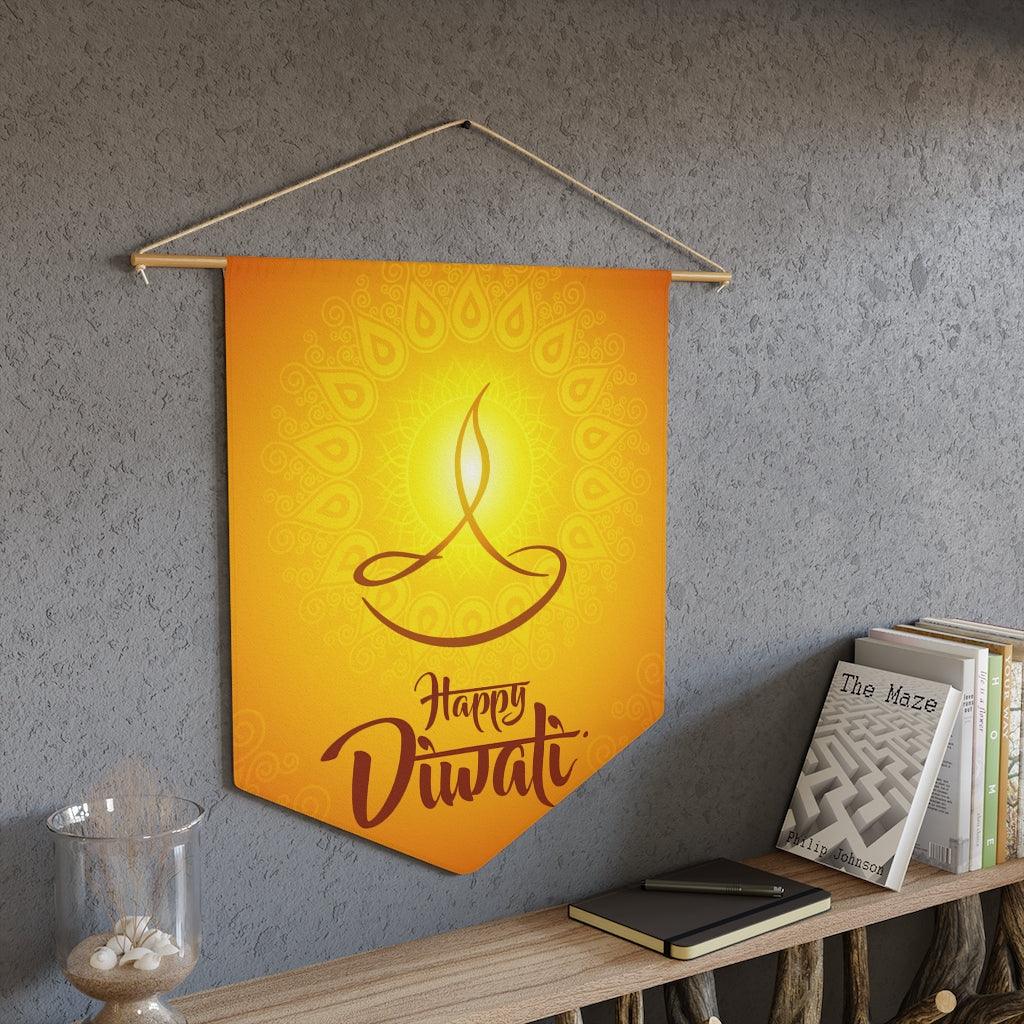 Happy Diwali, Diya Holiday Decor Yellow Wall Pennant | lovevisionkarma.com