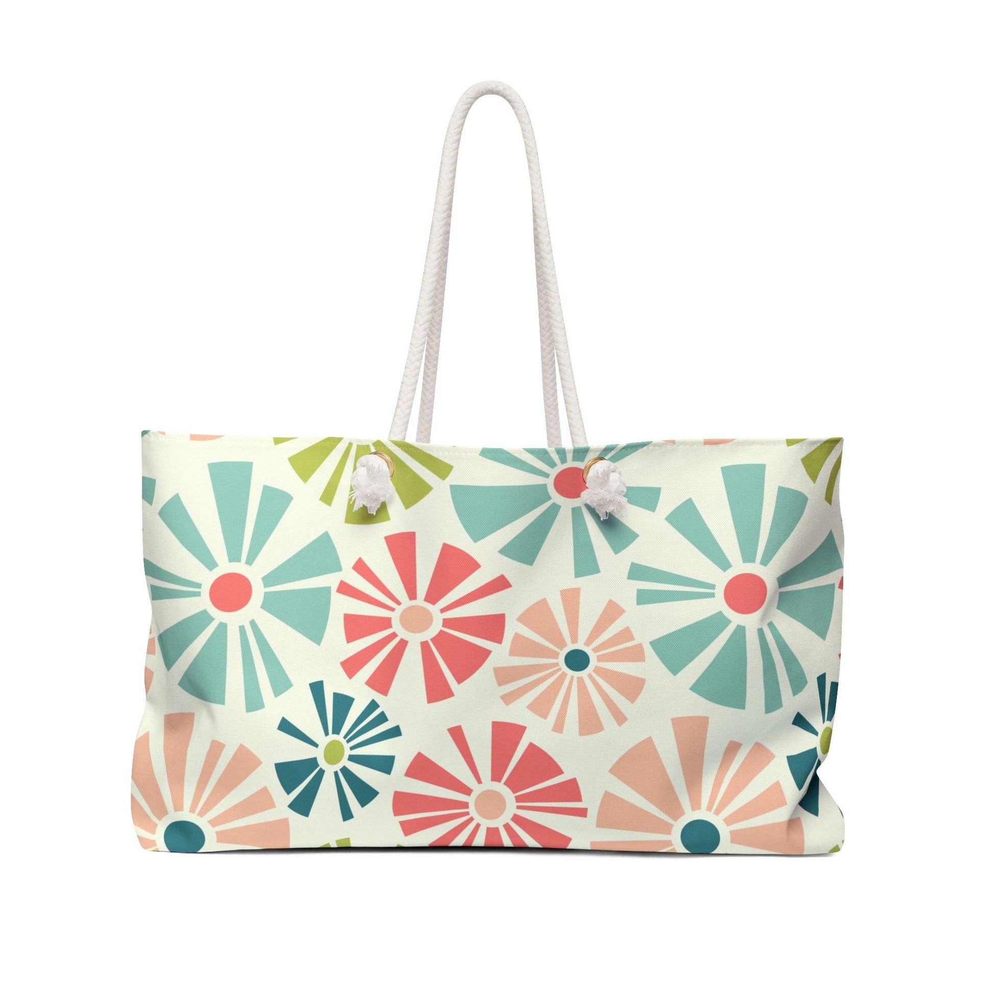 Retro Mod Flowers Boho Pink, Blue & Cream Weekender Bag | lovevisionkarma.com