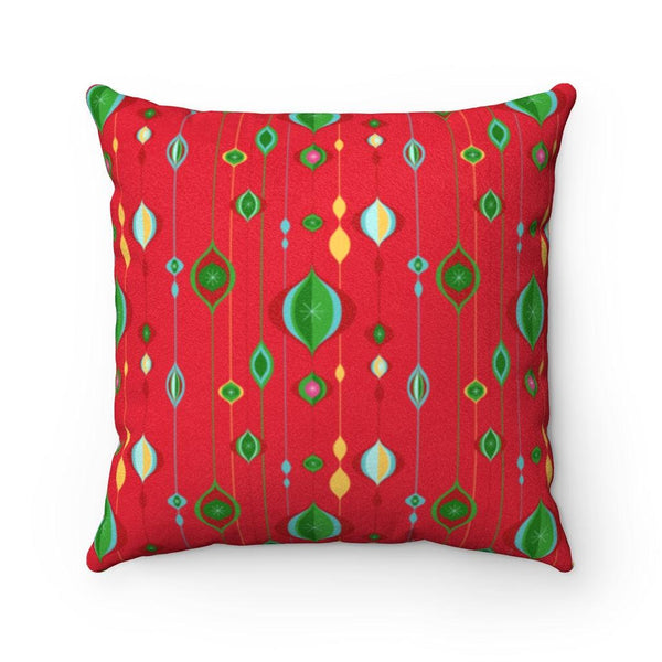 Mid Century Mod Ornaments Red & Green Christmas Pillow | lovevisionkarma.com