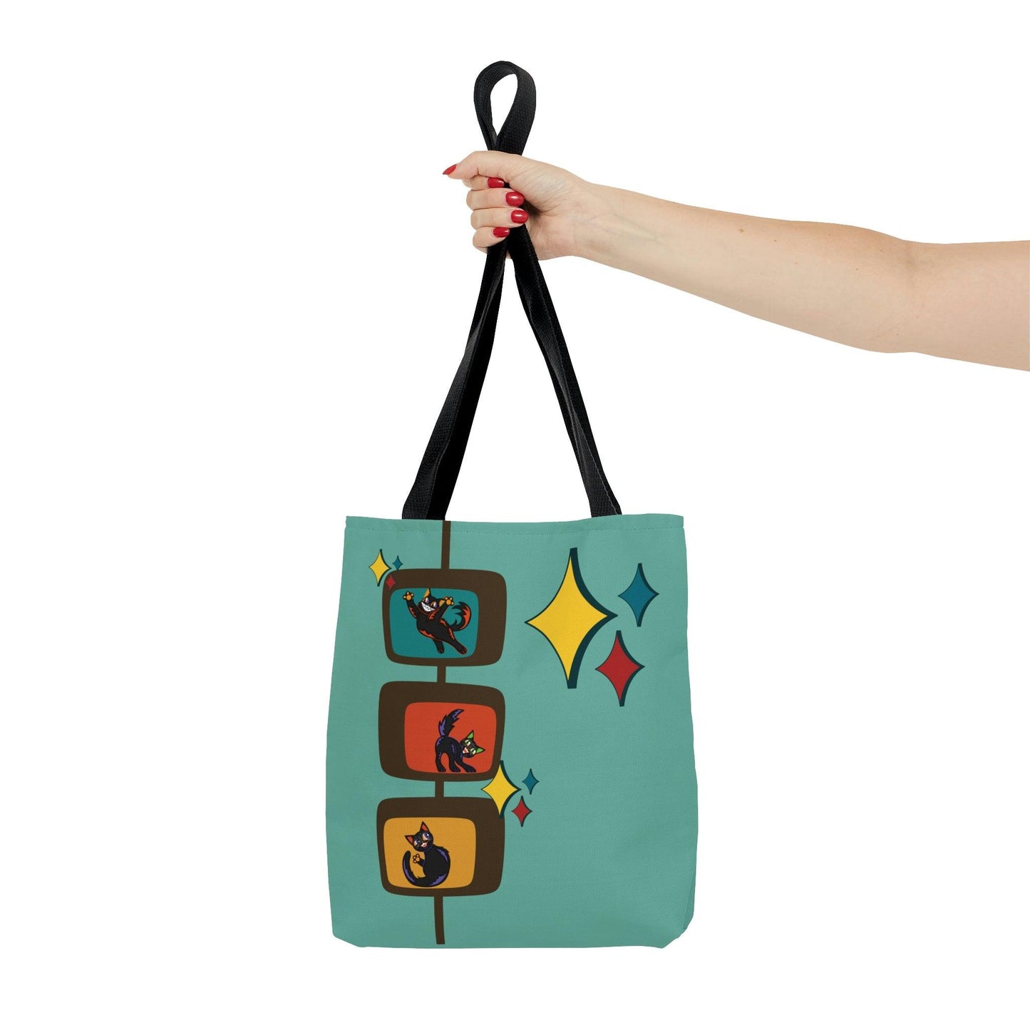 Retro Kitschy Cats Mid Century Mod Blue Tote Bag | lovevisionkarma.com