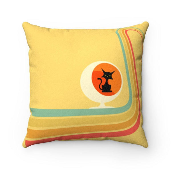 1960s Retro Atomic Cat in Ball Chair Yellow Pillow | lovevisionkarma.com
