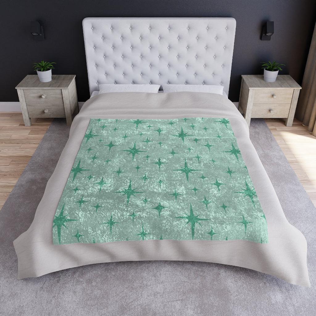 Retro Atomic Starburst Mint Green MCM Crushed Velvet Blanket | lovevisionkarma.com