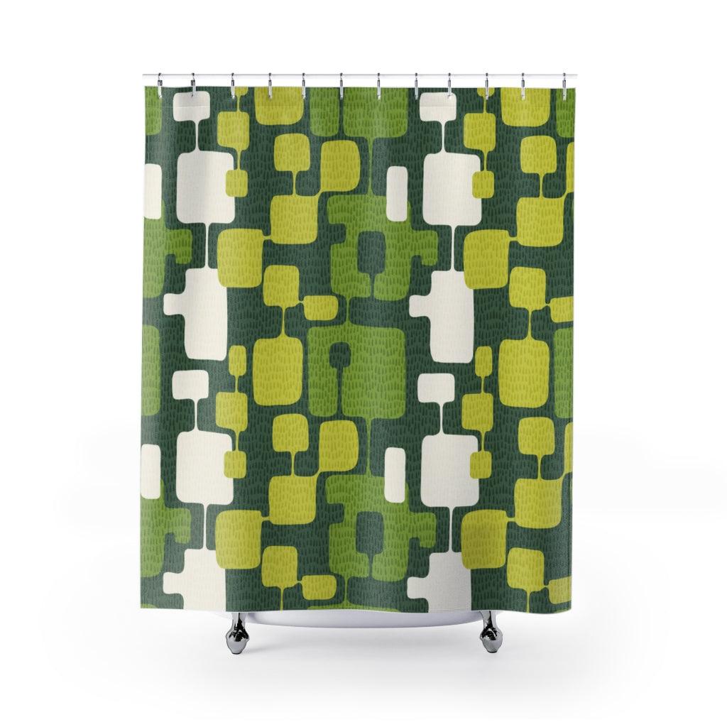 Retro Abstract Mid Century Modern Green Shower Curtain | lovevisionkarma.com