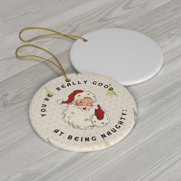 Vintage Santa Winking, Funny Christmas Ceramic Ornament | lovevisionkarma.com