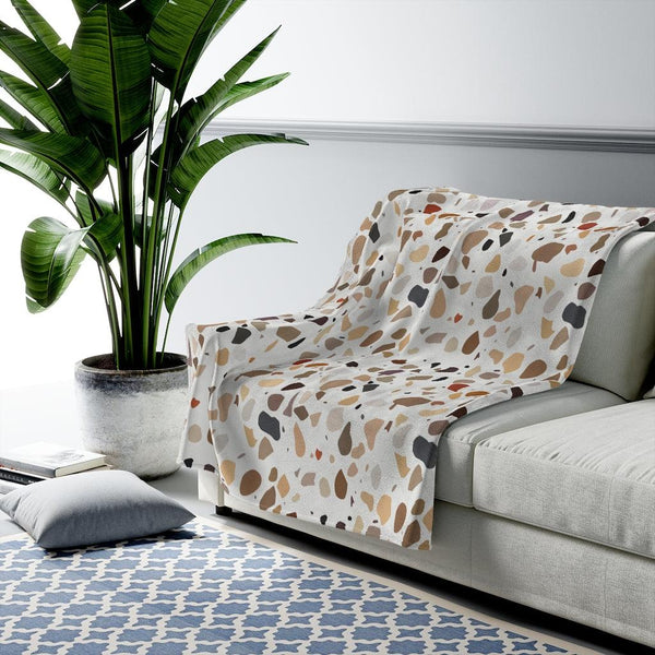 Terrazzo Print Brown Modern Minimalist Velveteen Lightweight Blanket | lovevisionkarma.com