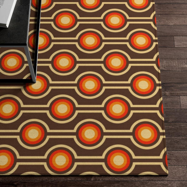 Funky 70s Rug Mid Century Brown & Orange Anti-Slip Accent Rug | lovevisionkarma.com
