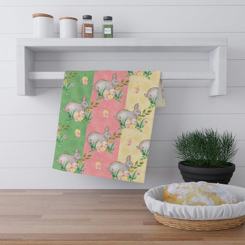 Retro Easter Bunnies Cottagecore Multicolor Kitchen Tea Towel | lovevisionkarma.com