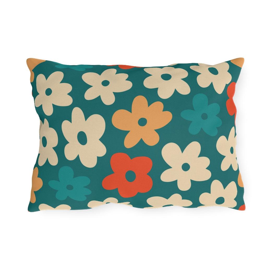 Boho Flowers Orange, Cream and Teal MCM Outdoor Pillow | lovevisionkarma.com