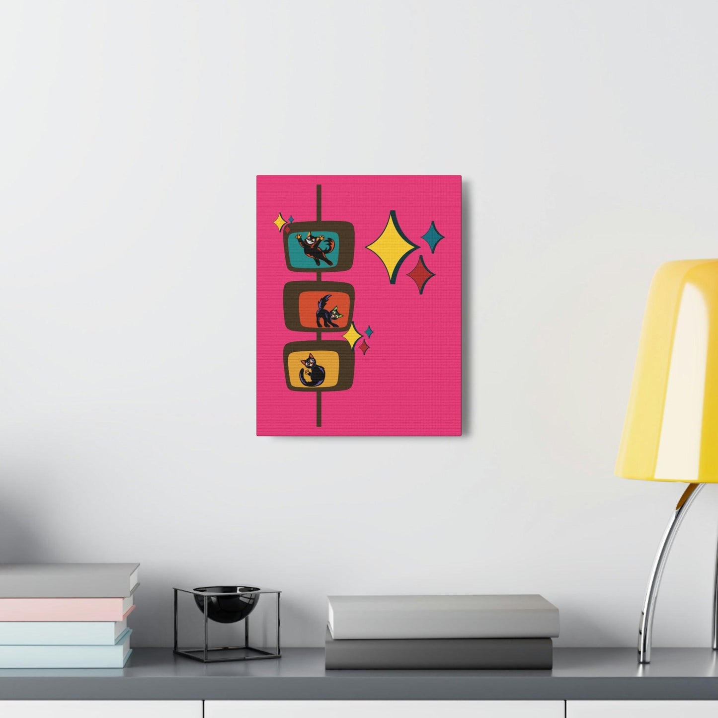 Mid Century Mod Kitsch Retro Cats Pink Canvas Gallery Wrap | lovevisionkarma.com