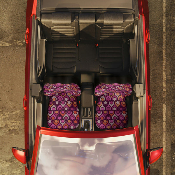 Retro Mod, Groovy Geometric Purple Magenta and Orange MCM Car Seat Covers | lovevisionkarma.com