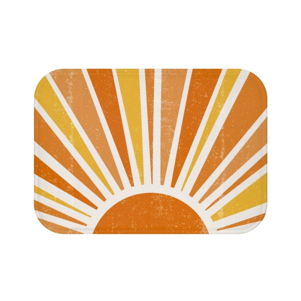 Retro 60s 70s Boho Sunrise MCM Bath Mat | lovevisionkarma.com