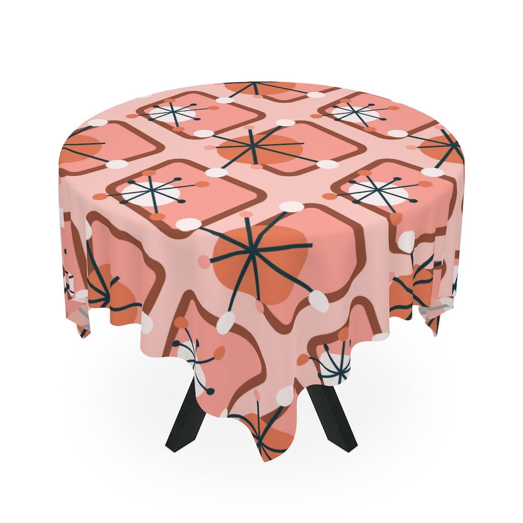 Atomic Burst Mid Century Pink Tablecloth | lovevisionkarma.com