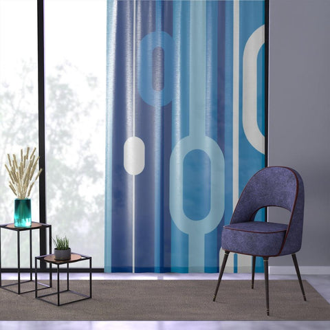 Retro Mid Mod Abstract Blue Sheer Window Curtain | lovevisionkarma.com