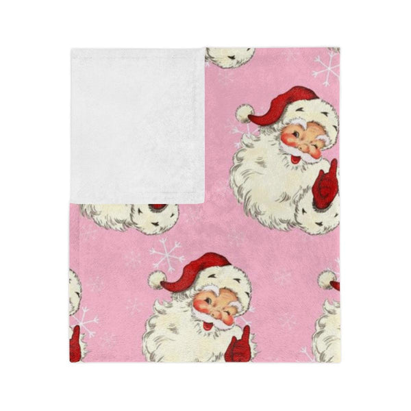 Vintage Winking Santa MCM Style Pink Velveteen Minky Blanket | lovevisionkarma.com