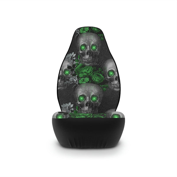 Gothic Skulls with Green Eyes and Florals Glam Goth Car Seat Covers | lovevisionkarma.com