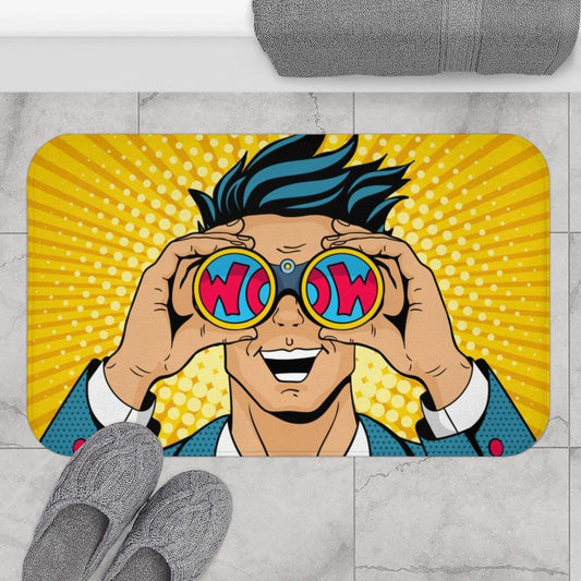 "Wow" Man Comic Pop Art Funny Bath Mat | lovevisionkarma.com