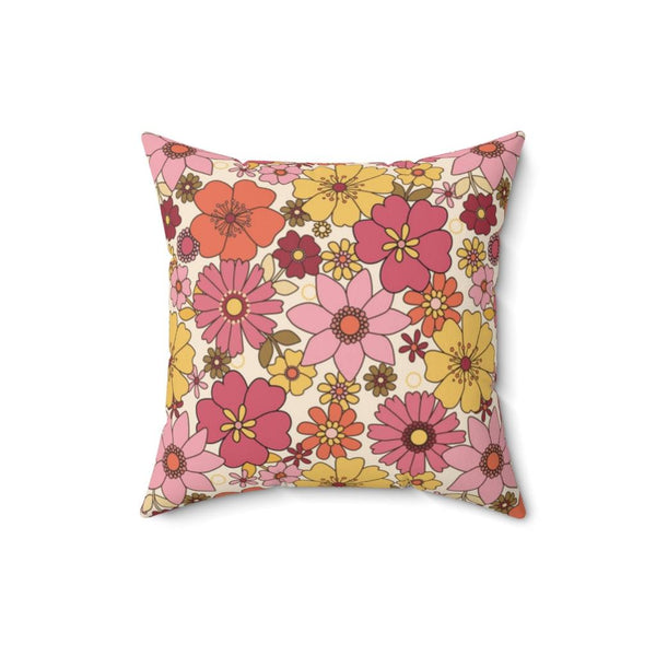 Retro Boho Flowers Pink, Yellow & Orange MCM Pillow | lovevisionkarma.com