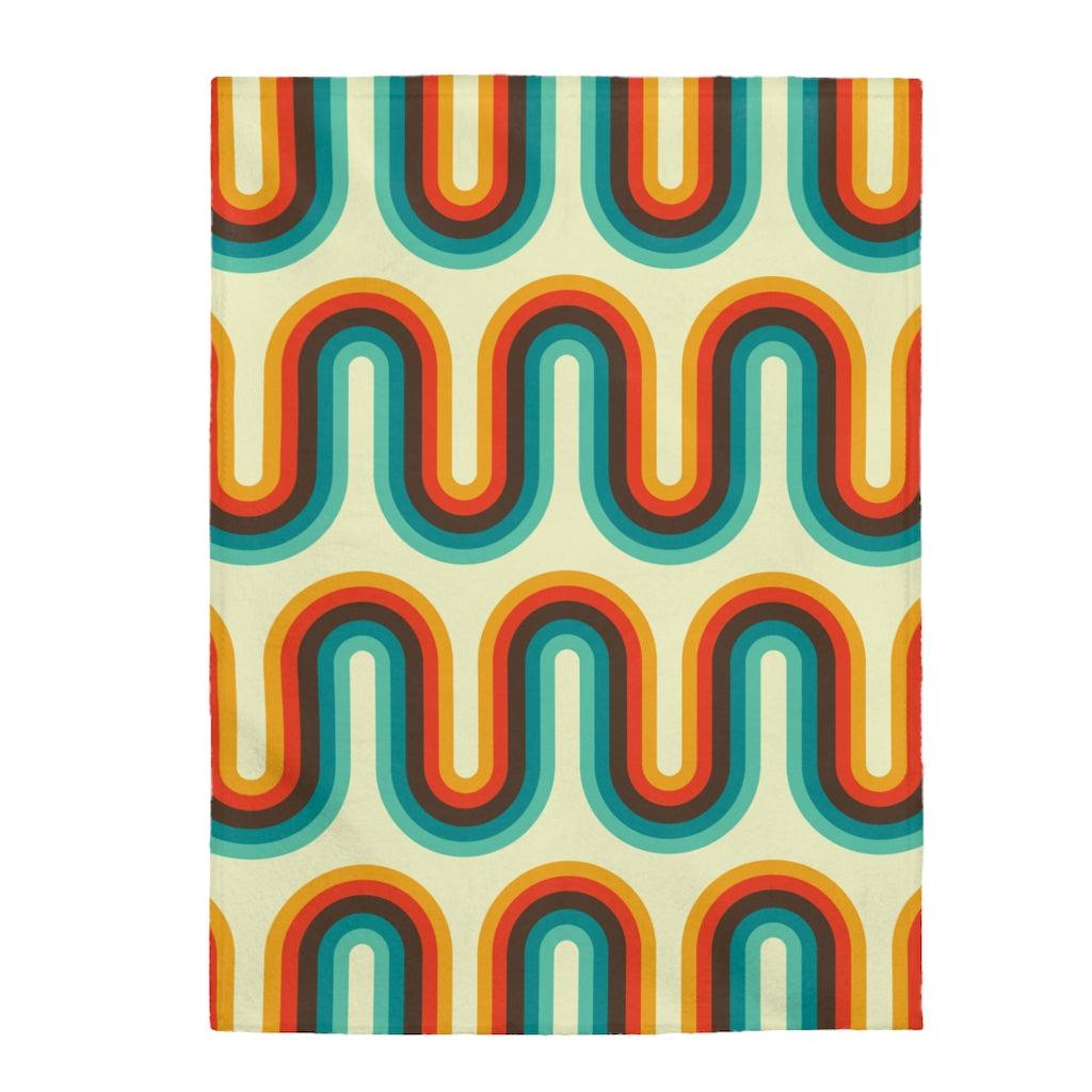 Retro 60s Groovy Waves Multicolor Velveteen Lightweight Blanket | lovevisionkarma.com