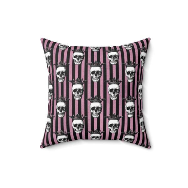 Crowned Skulls Halloween & Glam Goth Pink and Black Skull Home Decor Pillow | lovevisionkarma.com
