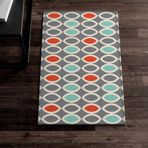 Retro Chic Mid Century Mod Ovals Grey, Blue & Orange Anti-Slip MCM Rug | lovevisionkarma.com