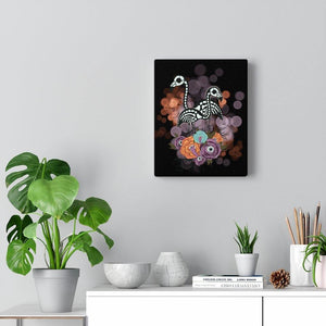 Spooky Skeleton Flamingos & Creepy-Eyed Flowers Canvas Art | Indoor Halloween Decor | lovevisionkarma.com
