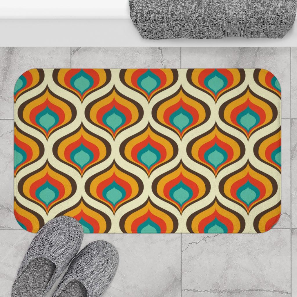 Retro 60s 70s Mid Century Geo Onion Blue & Orange Bath Mat | lovevisionkarma.com