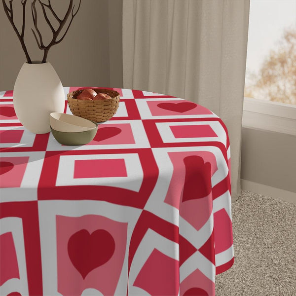 Mod Squares & Hearts Red, Pink and White Valentine Tablecloth | lovevisionkarma.com
