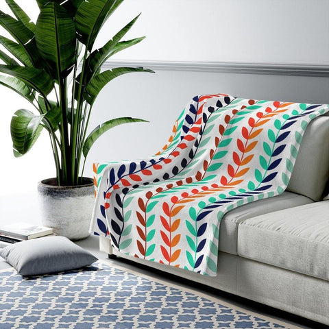 Retro Nordic Mid Century Flower Vines Velveteen Lightweight Blanket | lovevisionkarma.com
