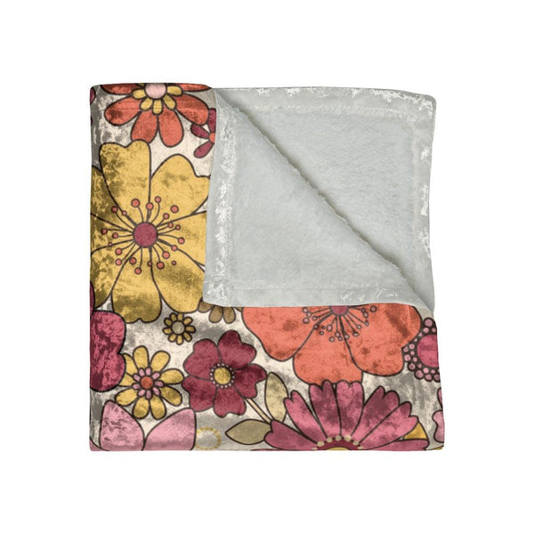 Retro Flowers 60s 70s MCM Pink, Orange & Yellow Crushed Velvet Blanket | lovevisionkarma.com