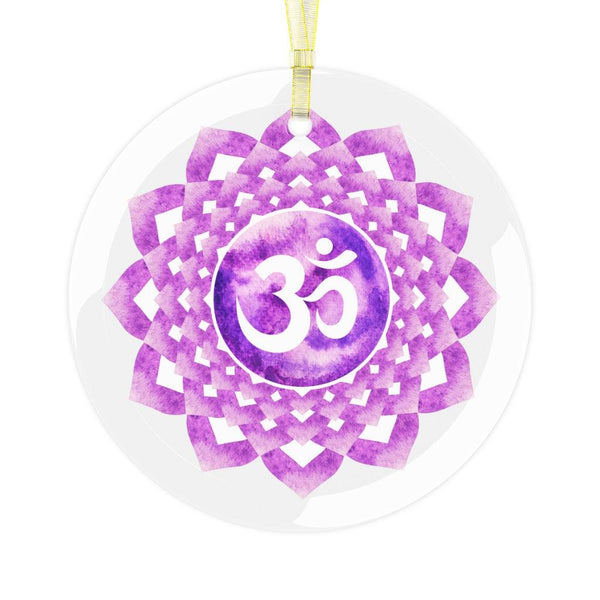 Sahasrara, Crown or Seventh Chakra Om Glass Ornament, Yoga Om Christmas Ornament | lovevisionkarma.com