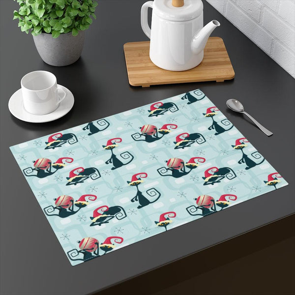 Atomic Cats Blue MCM Christmas Placemat | lovevisionkarma.com
