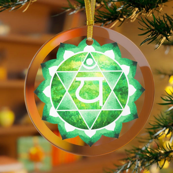 Anahata, Heart or Fourth Chakra Glass Ornament, Yoga Christmas Ornament | lovevisionkarma.com