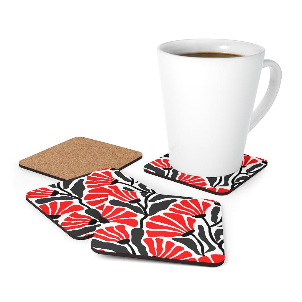 Groovy Abstract Flowers Retro MCM Red, Black & White Coaster Set | lovevisionkarma.com