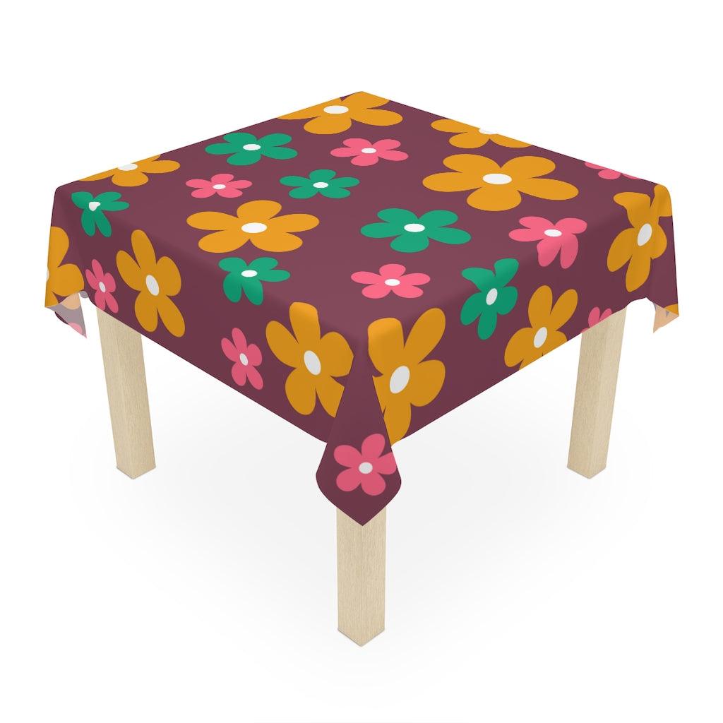 Boho Daisy Retro Purple MCM Tablecloth | lovevisionkarma.com