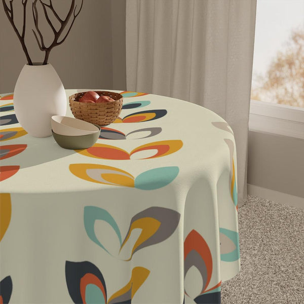 Danish Scandi Floral Leaves Cream MCM Tablecloth | lovevisionkarma.com
