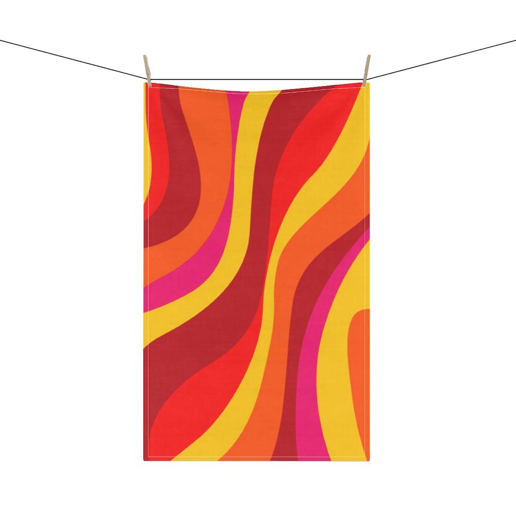 Groovy 60's Retro Hippie Swirls Orange & Yellow Kitchen Towel | lovevisionkarma.com