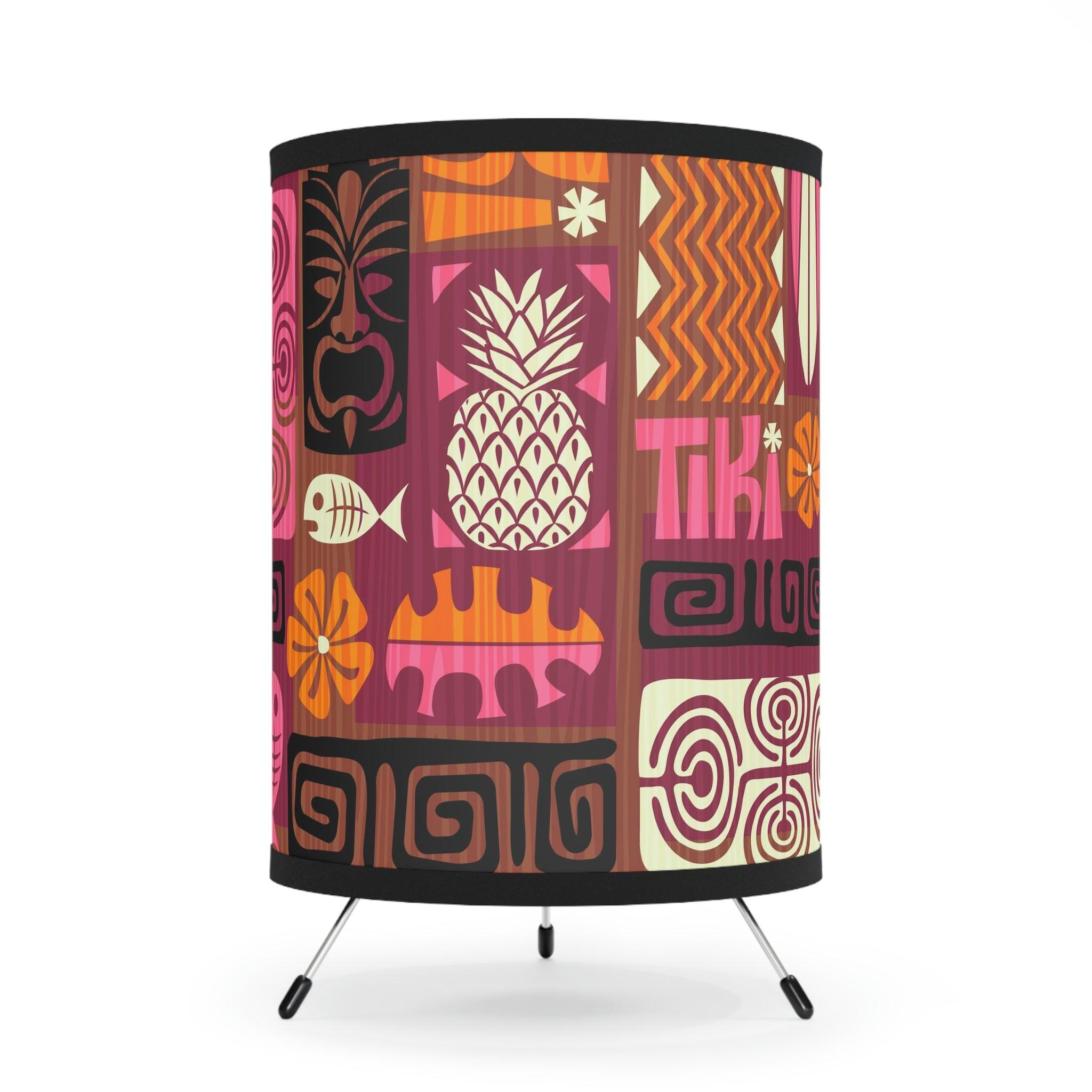 Tiki Retro 60s Brown, Orange and Pink Tabletop Tripod Lamp