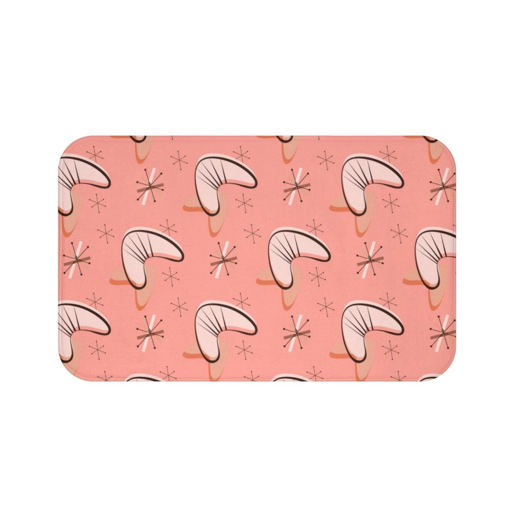 Retro Pink Atomic Burst and Boomerang MCM Bath Mat | lovevisionkarma.com