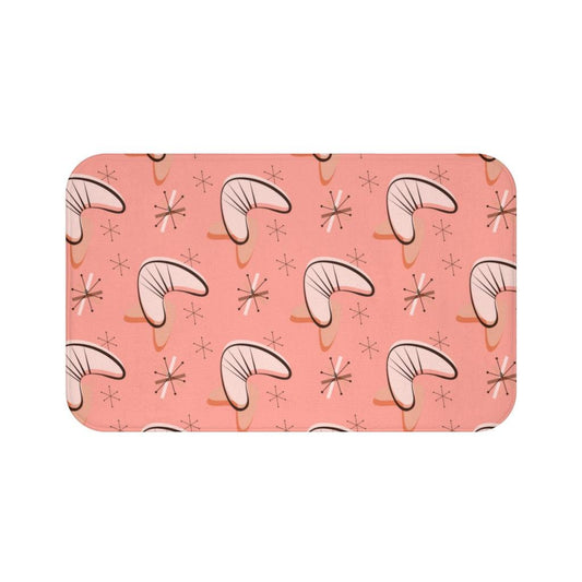 Retro Pink Atomic Burst and Boomerang MCM Bath Mat | lovevisionkarma.com