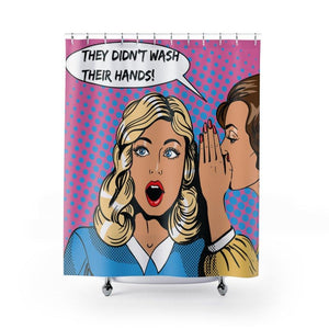 "Washing Hands Reminder" Comic Pop Art Funny Shower Curtain | lovevisionkarma.com