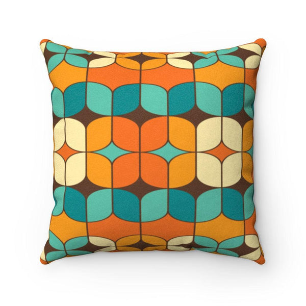 Retro Geometric Teal and Orange Mid Century Modern Faux Suede Pillow | lovevisionkarma.com