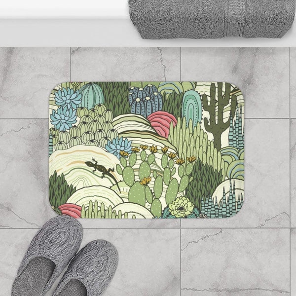Lizard, Cacti & Succulents Retro Green Bath Mat | lovevisionkarma.com