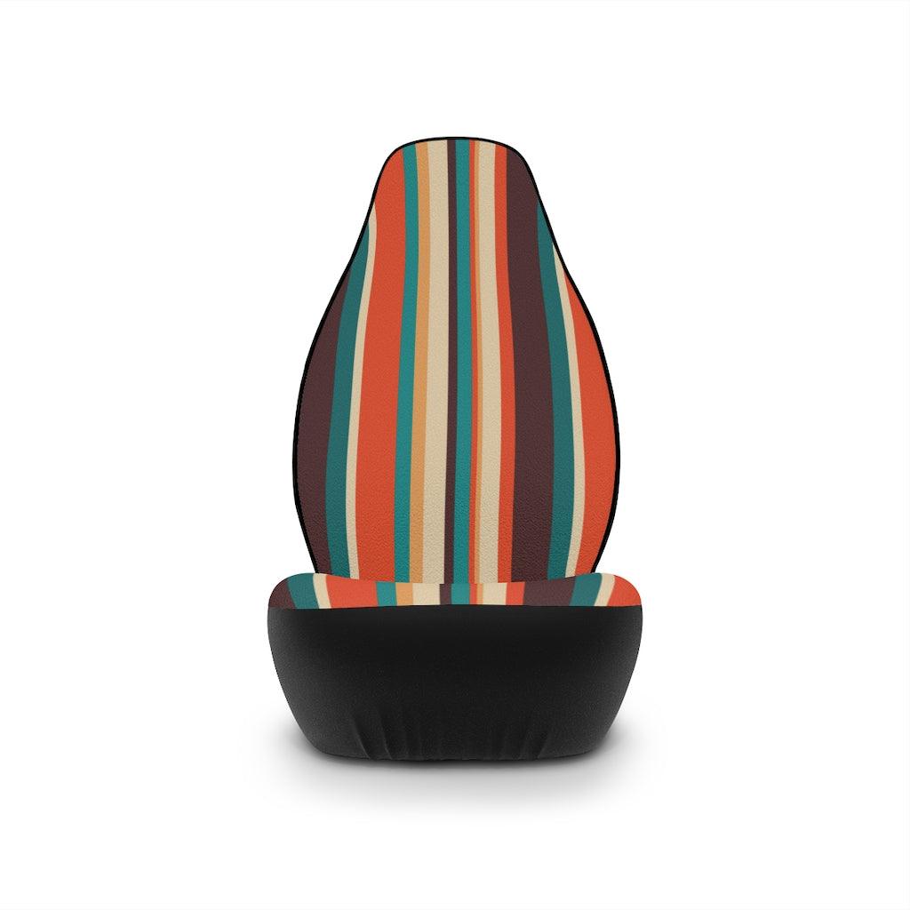 Retro 60s, 70s Mid Century Stripes Brown, Orange & Cream Car Seat Covers | lovevisionkarma.com