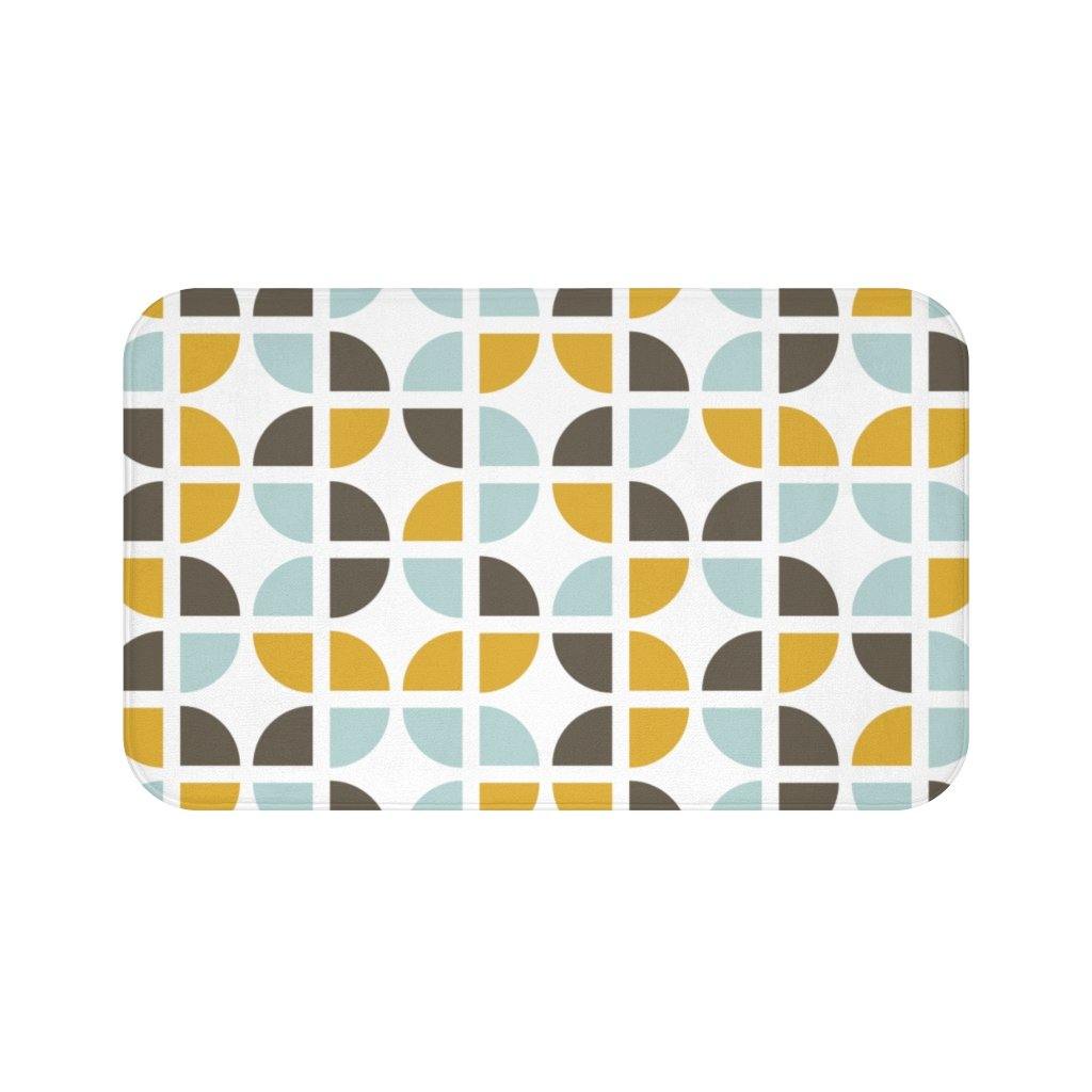 Geometric Retro Mid Century Blue & Brown Bath Mat | lovevisionkarma.com