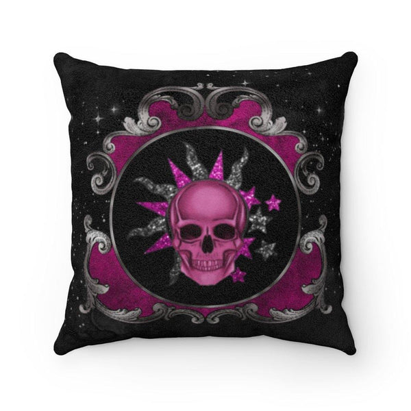 Cosmic Skull Halloween Pillow Ornate Pink & Black Glam Goth Decor | lovevisionkarma.com